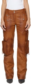 BLUMARINE BROWN BELLOWS POCKET LEATHER PANTS