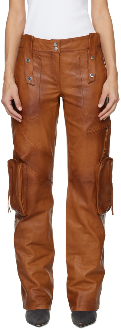 Blumarine Brown Bellows Pocket Leather Pants In N0557 Camoscio