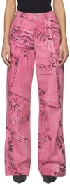 Blumarine Pink Trompe L'œil Jeans In T7319 Geranio/nero