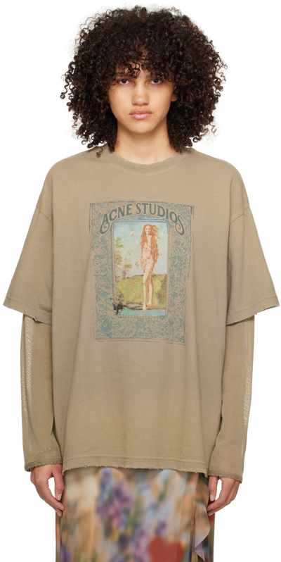 Acne Studios 分层印花棉质针织t恤 In Mud Brown
