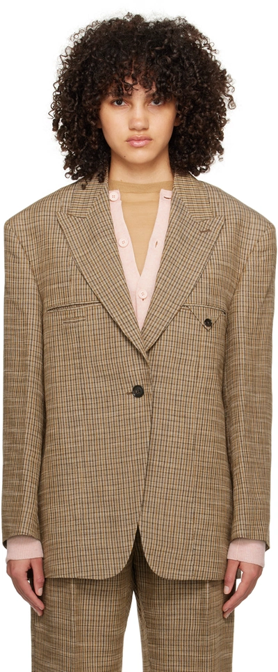 Acne Studios Jemily Checked Linen-blend Jacket In Brown