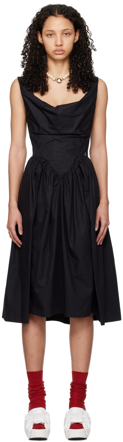 Vivienne Westwood Gathered Cotton Poplin Midi Dress In Black
