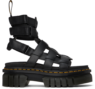 Dr. Martens' Black Ricki Leather Platform Gladiator Sandals In Black Nappa Lux