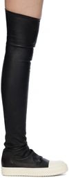 Rick Owens Black Leather High Knee Sneakers In 911 Black/milk/milk