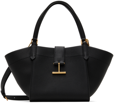 Tom Ford Black Grain Leather Small Tote In 1n001 Black