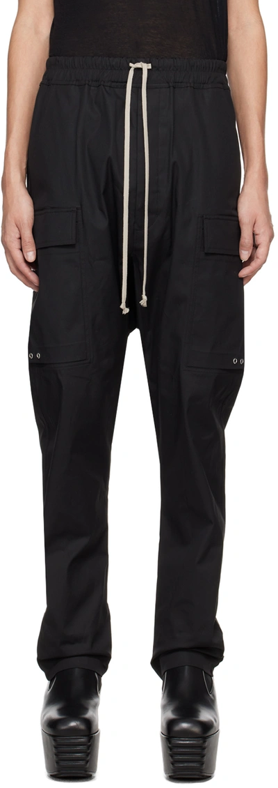 Rick Owens Black Long Cargo Pants In 09 Black