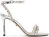 MACH & MACH SILVER AUDREY CRYSTAL HEELED SANDALS