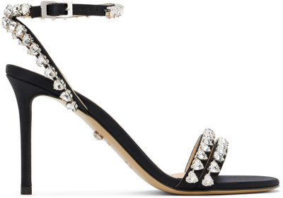 Mach & Mach Black Audrey Crystal Satin Sandals