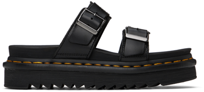 Dr. Martens' Myles Brando Leather Buckle Slide Sandals In Black
