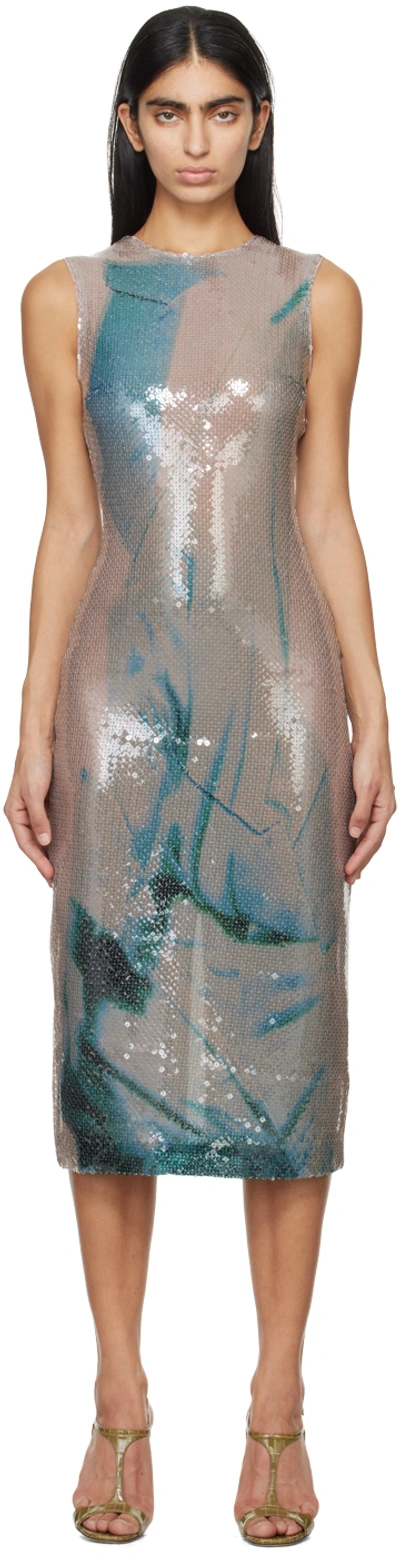 16arlington Aveo Printed Sequin Midi Dress In Blue Print Fog