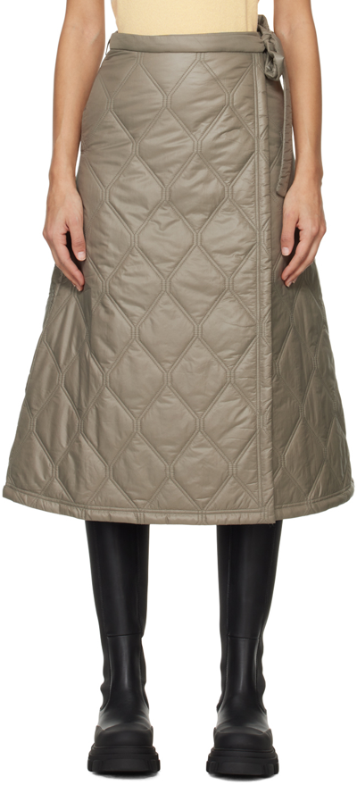 Ganni Quilted Wrap Midi Skirt In 019 Fallen Rock