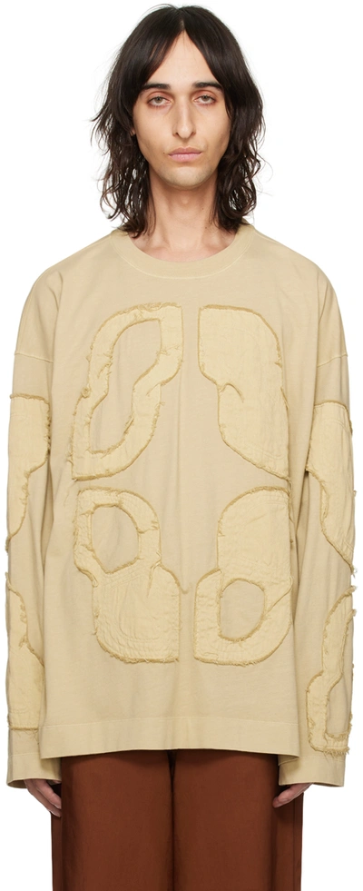 Dries Van Noten Beige Frayed Long Sleeve T-shirt In 103 Beige