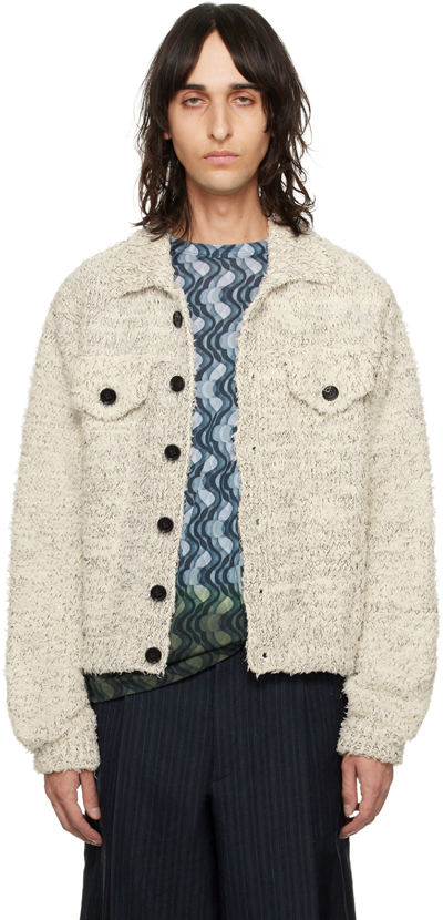 Dries Van Noten White Fluffy Cardigan In 5 Ecru