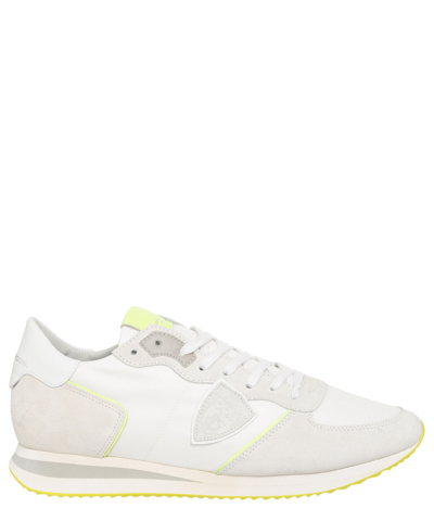 Pre-owned Philippe Model Sneaker Herren Trpx Tzlu-wn64 Blanc - Jaune Leder Logo Schuhe In Weiss