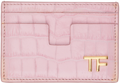 Tom Ford Pink Shiny Stamped Croc Tf Card Holder In 1p043 Pastel Pink