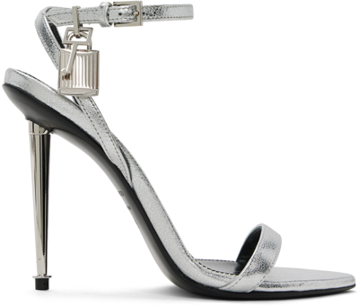 Tom Ford Silver Padlock Heeled Sandals In 1g004 Silver