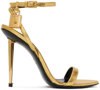 TOM FORD GOLD PADLOCK POINTY NAKED HEELED SANDALS