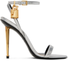 TOM FORD SILVER PADLOCK POINTY NAKED HEELED SANDALS