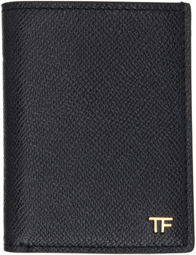 Tom Ford Black Small Grain Leather Folding Card Holder