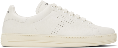 Tom Ford Off-white Warwick Grained Leather Trainers In Butter + Cream