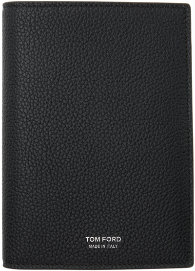 Tom Ford Black Soft Grain Leather Passport Holder In Black + Lime