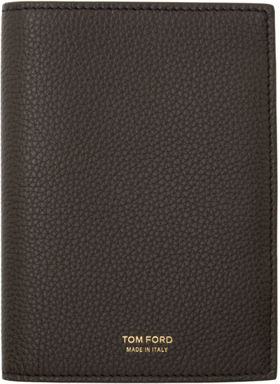 Tom Ford Brown Soft Grain Leather Passport Holder In Chocolate
