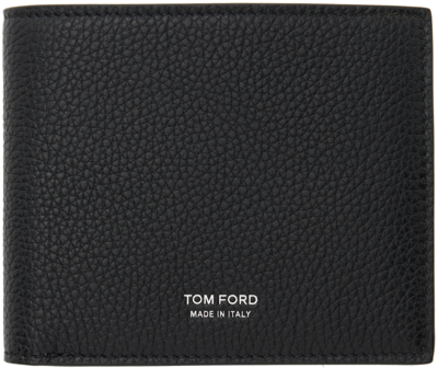 Tom Ford Black Grain Leather Bifold Wallet In Black + Lime