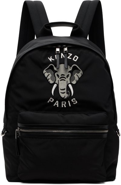 Kenzo Black  Paris Logo Backpack In 99 Black