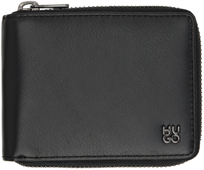 Hugo Black Matte Leather Ziparound Wallet In Black 001