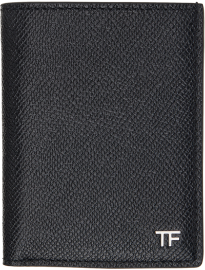 Tom Ford Black Small Grain Leather Folding Card Holder