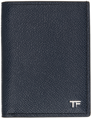 TOM FORD NAVY SMALL GRAIN LEATHER FOLDING CARD HOLDER