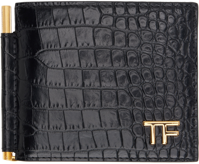 Tom Ford Alligator Printed Leather Money Clip In Black