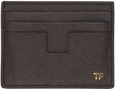 Tom Ford Brown Small Grain Leather Card Holder In Chocolate