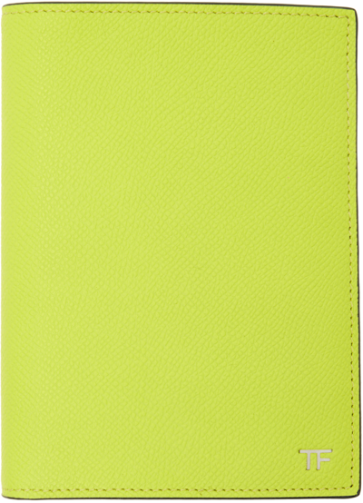 Tom Ford Green Small Grain Leather Passport Holder In Lime