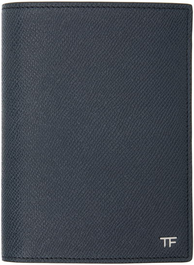 Tom Ford Navy Small Grain Leather Passport Holder In Midnight Blue
