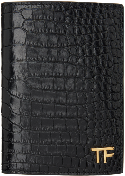 Tom Ford Black Printed Alligator Passport Holder