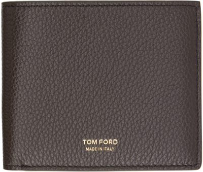 Tom Ford Brown Soft Grain Leather Bifold Wallet In Chocolate