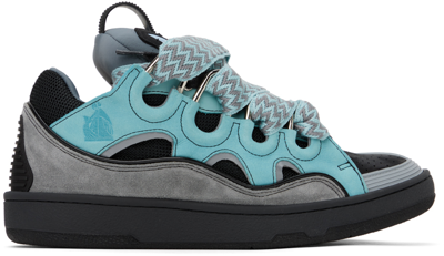 Lanvin Curb Leather Sneakers In Light Blue & Anthracite