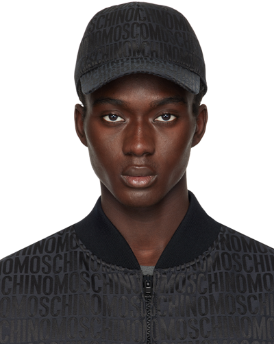 Moschino Monogram Jacquard Cap In Black