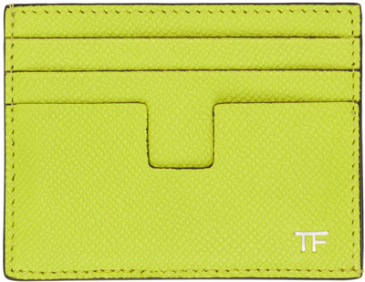 Tom Ford Green Small Grain Leather Card Holder In Lime