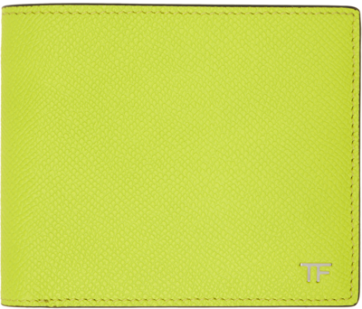 Tom Ford Green Small Grain Leather Bifold Wallet In Lime
