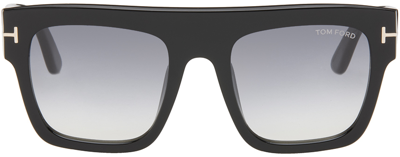 Tom Ford Men's Renee T-logo Flat Top Square Sunglasses In 01b Shiny Black / Gr