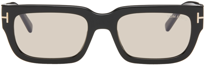 Tom Ford Black Ezra Sunglasses In 01e Shiny Back/amber