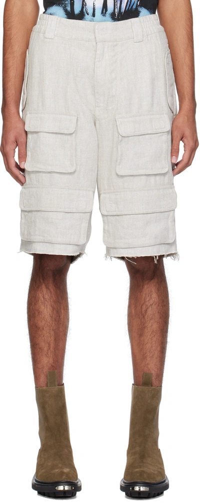 Misbhv Gray Raw Edge Shorts In Off White