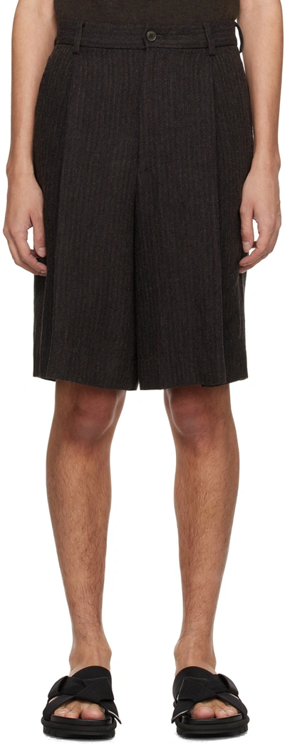 Dries Van Noten Black & Brown Striped Shorts In 901 Anthracite