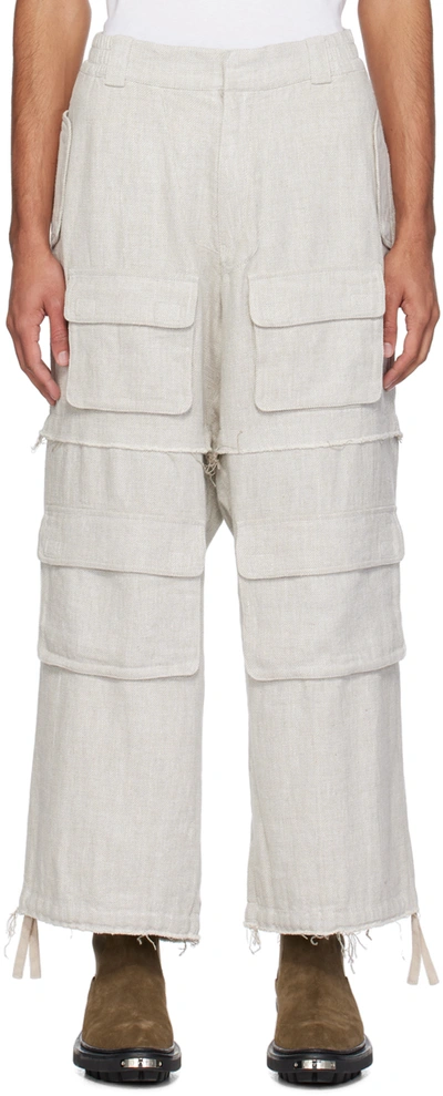 Misbhv Gray Raw Edge Cargo Pants In Off White