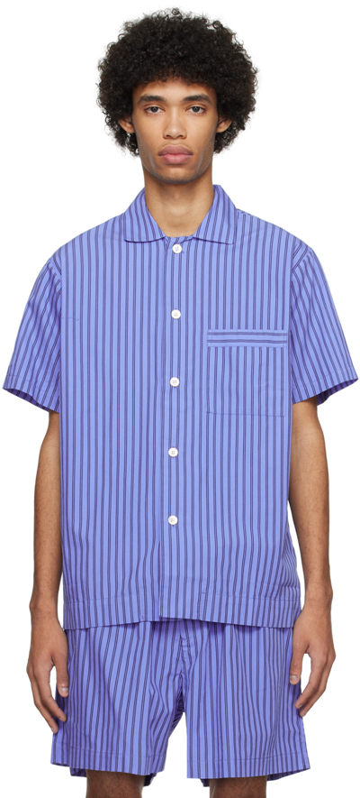 Tekla Blue Short Sleeve Pyjama Shirt In Boro Stripes