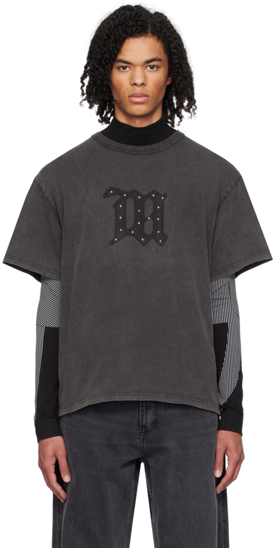 Misbhv Stud-embellished Faded T-shirt In Washed Black