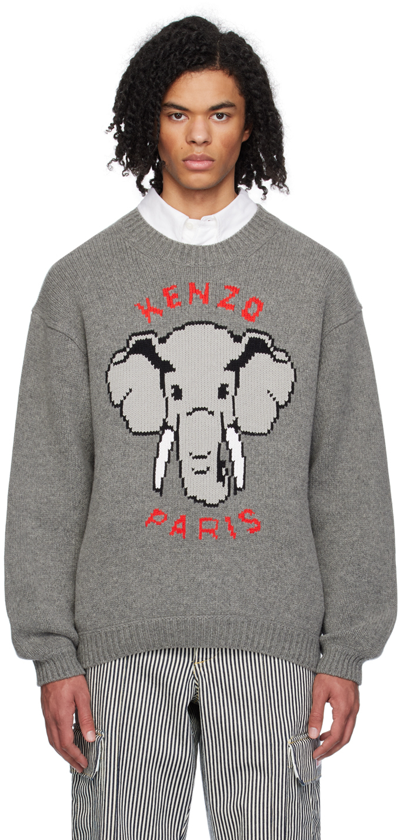 Kenzo Gray  Paris Elephant Sweater In Misty Grey