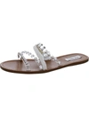 Steve Madden Attentive Womens Embellished Slip-on Slide Sandals In White